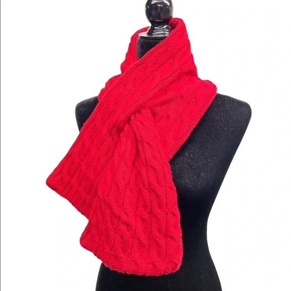 TALBOTS Red Wool Blend Scarf Wrap Cable Knit lamb’s wool blend - Picture 7 of 8